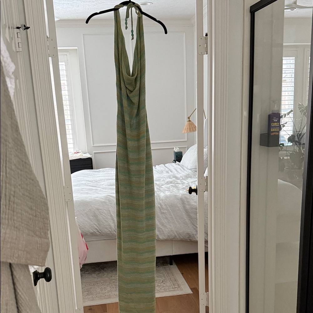 NWT Backless Halter Maxi Dress in Mint Stripes - Picture 4 of 4